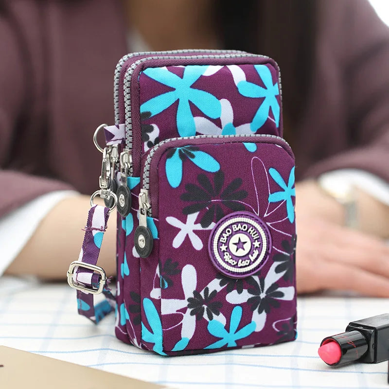Sports Arm Bag, Women Mobile Phone Bag Running Messenger Purse Wallet, Women's Shoulder Cross Body Bags Multi Layer Zipper Pouch