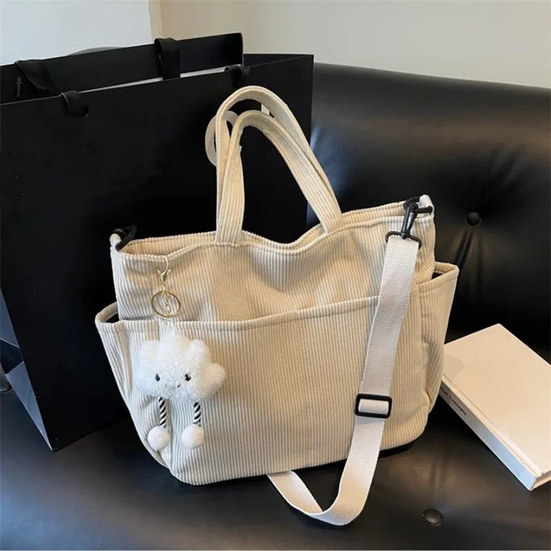 New Corduroy Tote Bag with Zipper Closure, Chic Daily Commuter Handbag Shoulder Crossbody Bag, Ideal for Shopping & Everyday Use