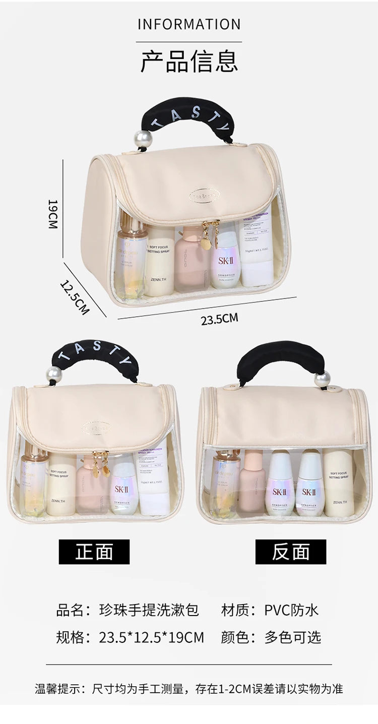New Hooked Toilet Bag Transparent PVC Makeup Bag Large Capacity Hanging Storage Bag Travel Portable Handbag