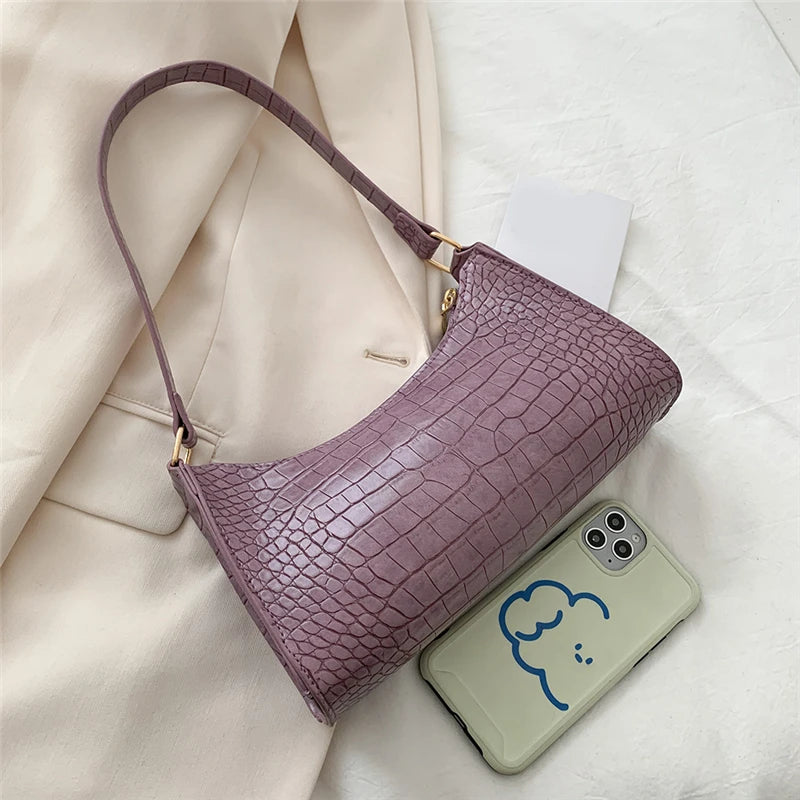 Retro Crocodile Pattern Shoulder Bag For Women PU Leather Armpit Bag France Clutch Bag Casual Female Clutch Handbags Purse Tote