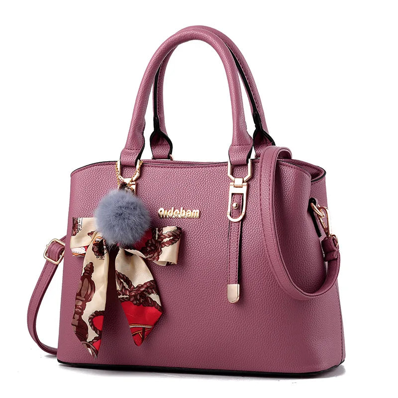 Bag women's fashionable large-capacity handbag solid color simple middle-aged women's bag mother bag shoulder messenger bag