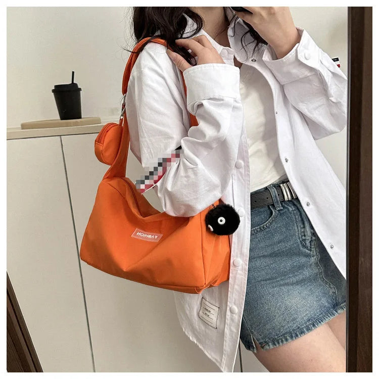 Fashion Crossbody Bag with Round Small Pouch, Versatile Stylish Lightweight Oxford Shoulder Bag for Women Daily Use Work Travel