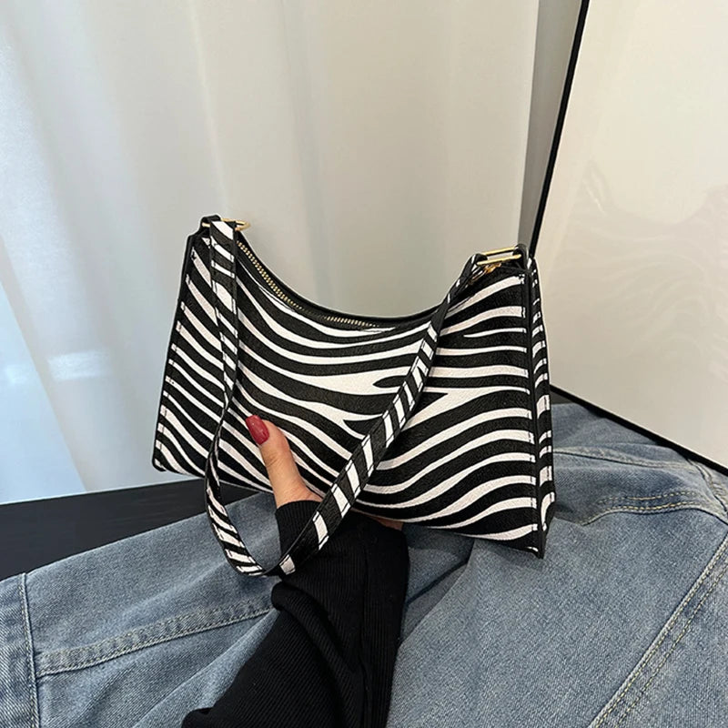 Fashion Zebra Leopard Print Women Handbag PU Leather Underarm Shoulder Bags Female Daily Totes Purse