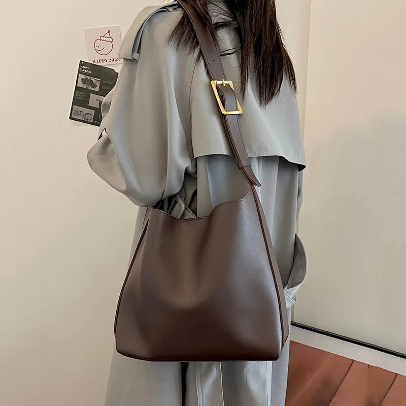 1Pcs All-Match Women Shoulder Bag Solid Fashion Handbag Crossbody Bag Women's Minimalist PU Leather Bag For Work