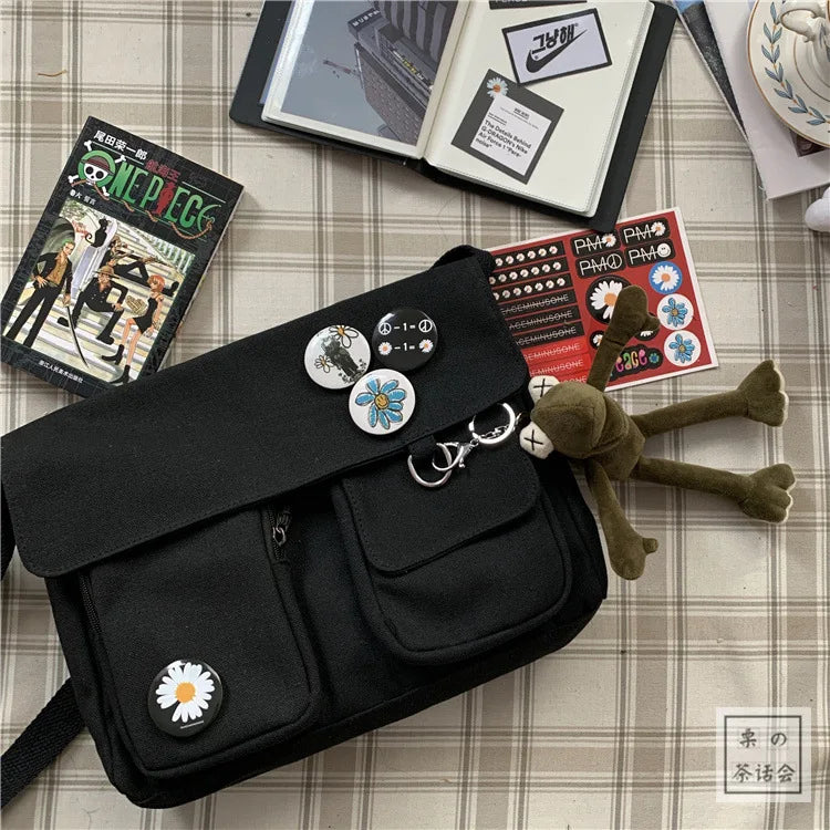 Canvas Crossbody Bags Youth Fashion Casual Large Capacity Ladies Shoulder Bag Solid Color Women Messenger Bag