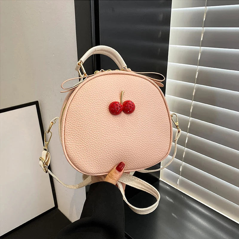 Litchi Pattern Contrast Cherry Small Purse and Handbags New Womens Sling-shoulder Crossbody Mobile Phone Bag