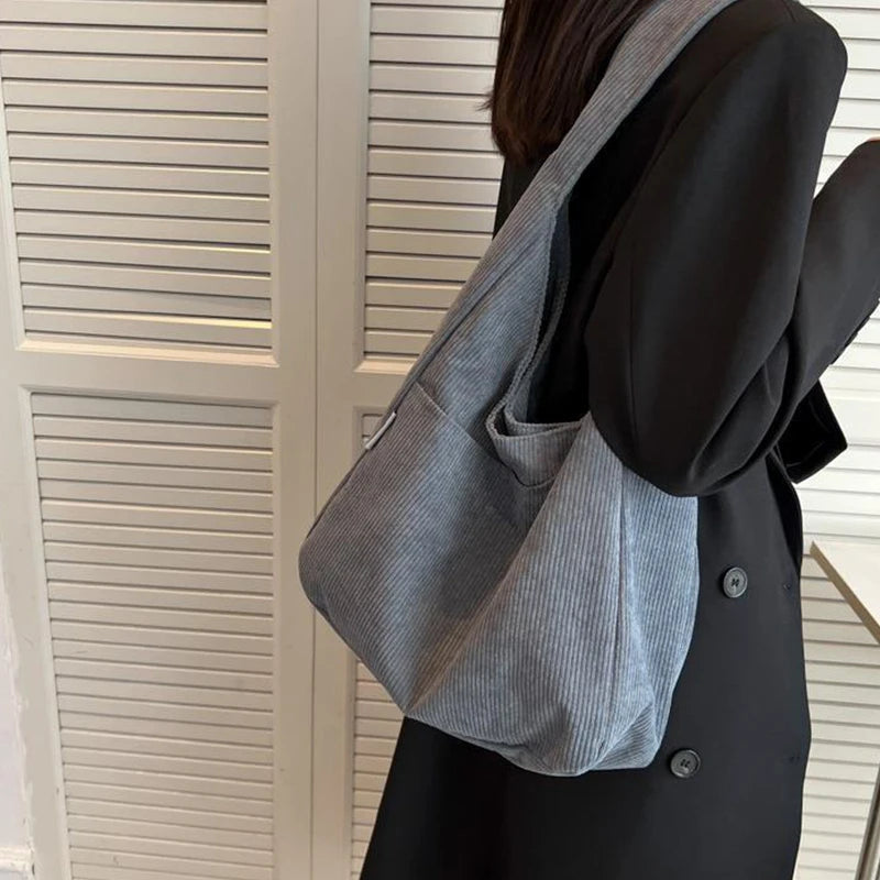Causal Shoulder Bags for Women Corduroy Reusable Shopping Totes Large Capacity Female Travel Top Handle Handbag Girls Books Pack