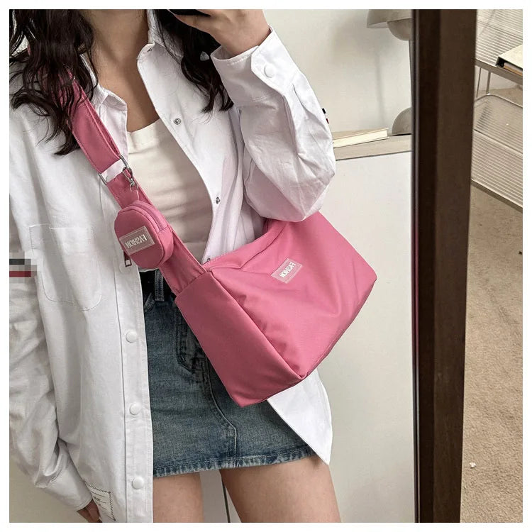 Fashion Crossbody Bag with Round Small Pouch, Versatile Stylish Lightweight Oxford Shoulder Bag for Women Daily Use Work Travel