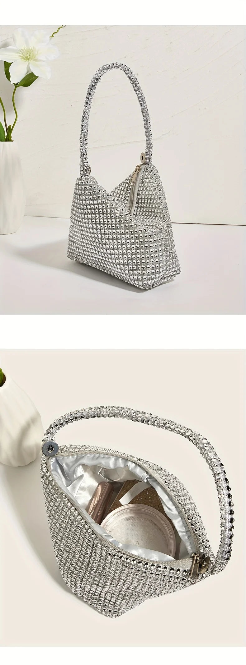 Mini Glitter Rhinestone Clutch, Elegant Sparkle Clutch Purse Women Handbag & Wrist Purse for Carnaval Wedding Music Festival