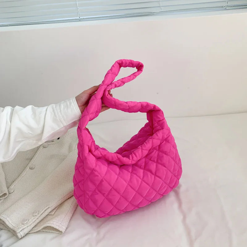 Women's Vintage Nylon Shoulder Underarm Bag Female Casual Waterproof Crossbody Hobo Bags For Lady Quilted Large Capacity Handbag