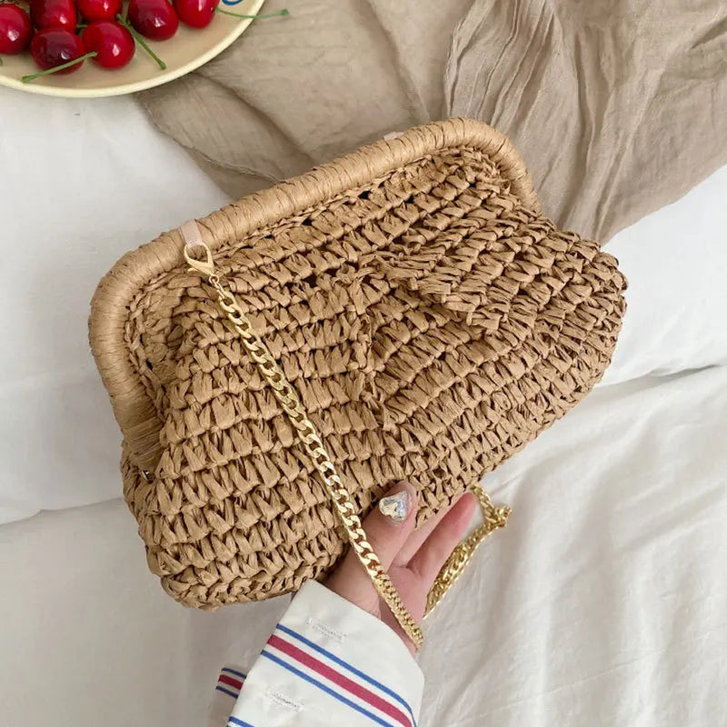 Straw Dumpling Clutch Bag Woven Straw Tote Clutch Purse For Women Summer Beach Bag Wicker Clutch Straw Purses For Women