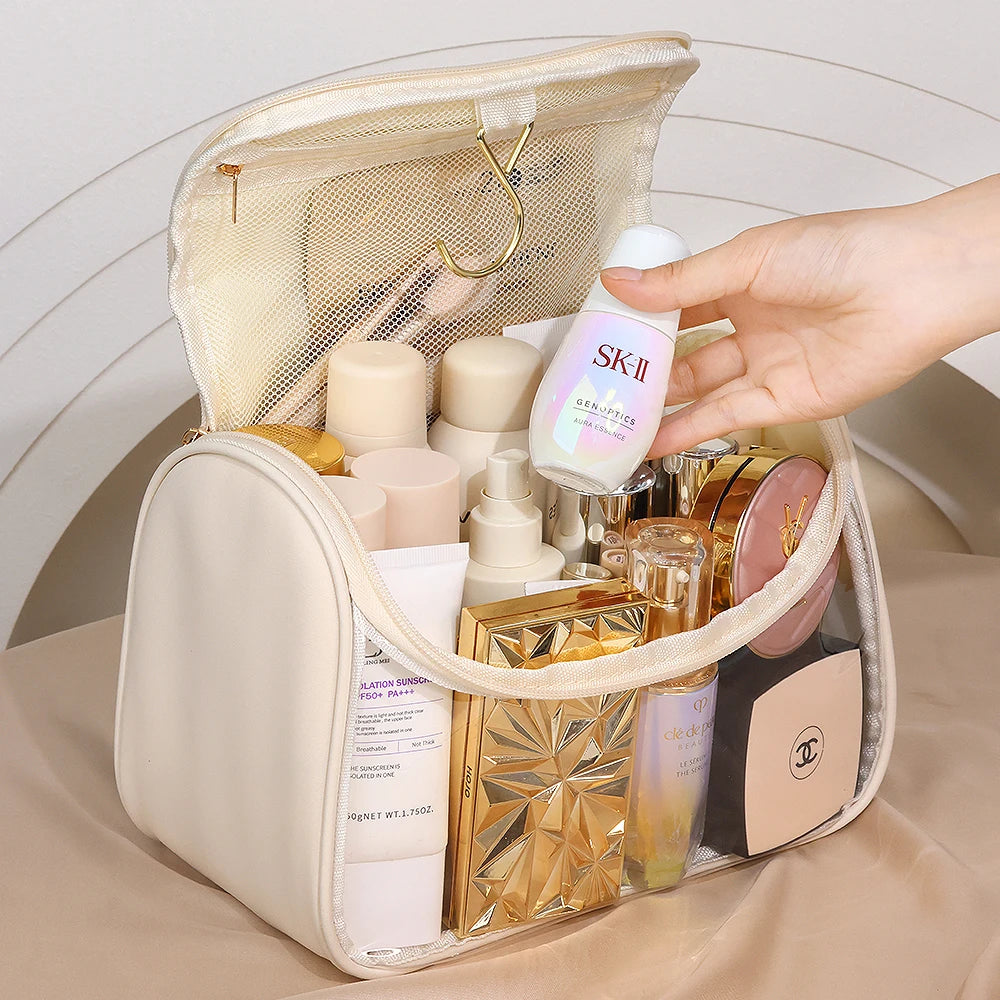 New Hooked Toilet Bag Transparent PVC Makeup Bag Large Capacity Hanging Storage Bag Travel Portable Handbag
