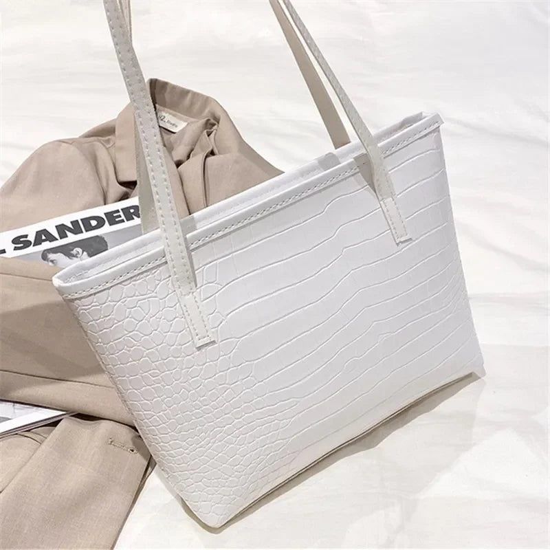 Stylish Crocodile Pattern Pu Underarm Bag Versatile Women Small Tote Bags Fashionable Leopard Handbag Chic Quilted Shoulder Bag