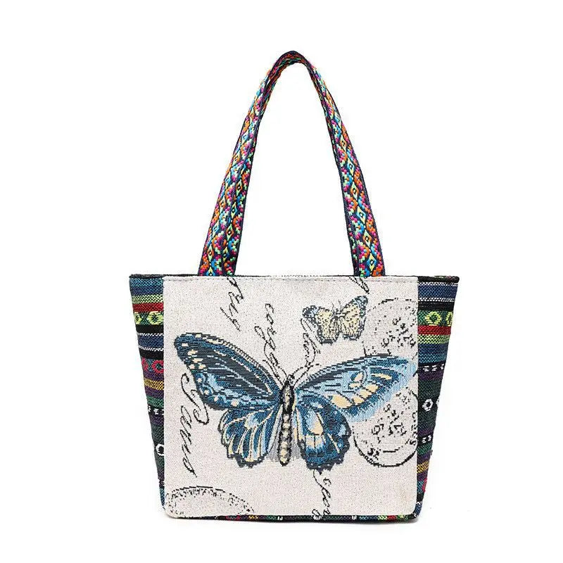 New Ethnic Style Shoulder Bag Office Handbag Student Canvas Embroidery Elephant  Casual Travel Storage Tote Bag For Women