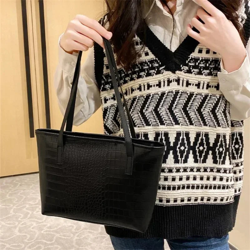 Stylish Crocodile Pattern Pu Underarm Bag Versatile Women Small Tote Bags Fashionable Leopard Handbag Chic Quilted Shoulder Bag