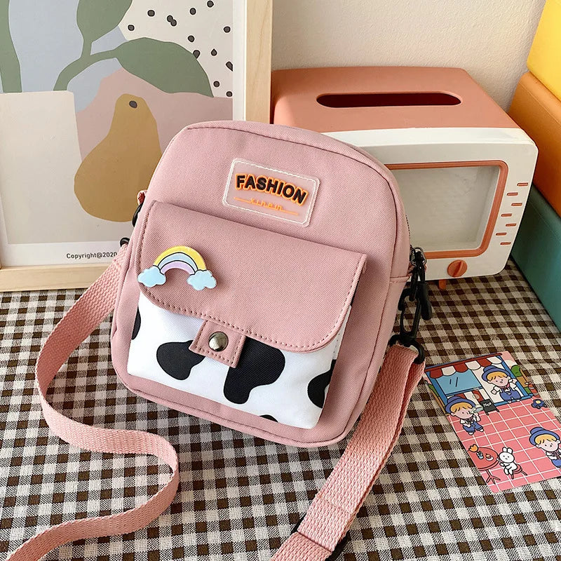 Harajuku Phone Crossbody Bag Nylon Cute Small Bags for Women Cow Pattern Square Small Shoulder Bag Suitable for Women Daily Use