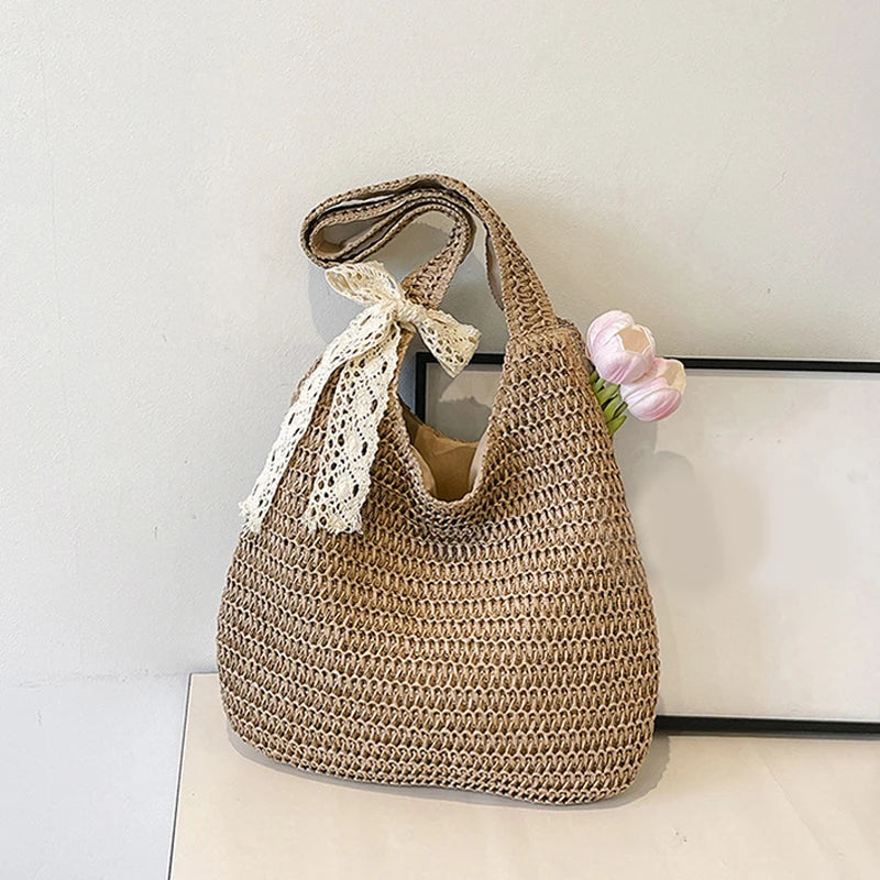 Fashion Straw Women Shoulder Bags Paper Woven Female Handbags Large Capacity Summer Beach Straw Bags Casual Tote Purses