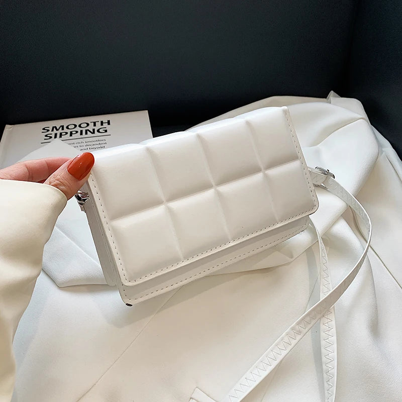 New Solid Color Fashion Shoulder Handbags Female Travel Messenger Bag Plaid Small PU Leather Crossbody Bags For Women