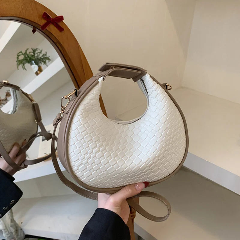 PU Leather Shoulder Bag Fashion Solid Color Lattice Crossbody Bag Small Bag Ladies Trend Luxury Designer Handbags