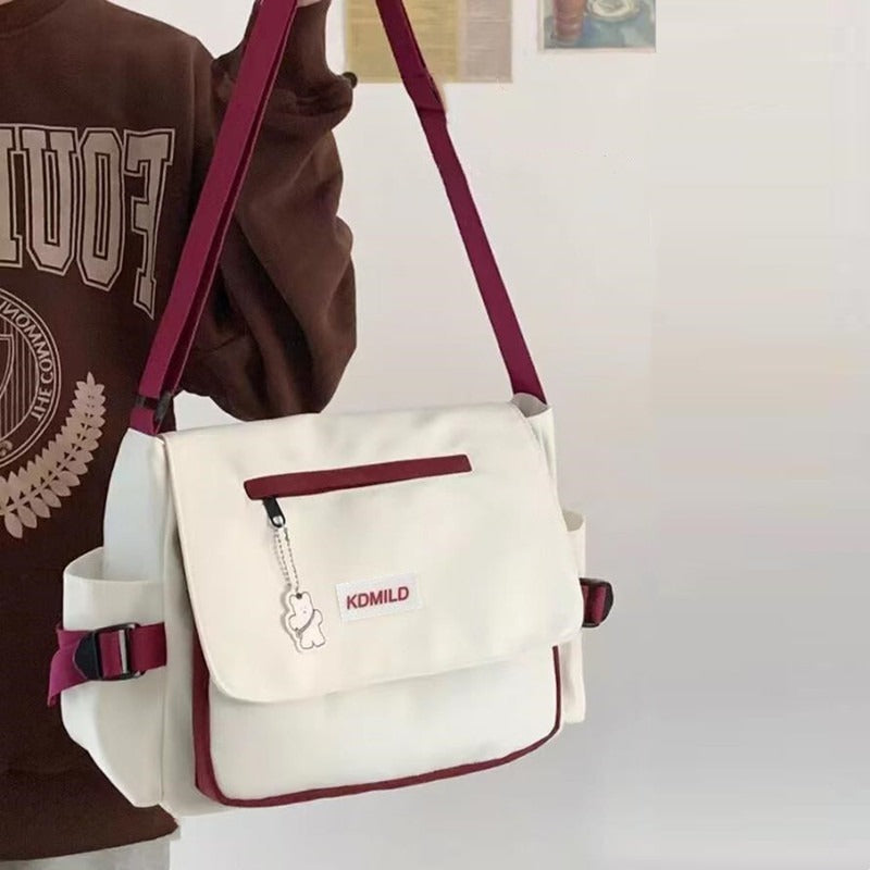 Men's Harajuku Shoulder Bags Waterproof Canvas Crossbody Bags Teen Boys School Messenger Bag