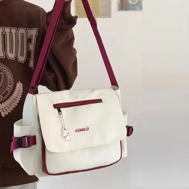 Men's Harajuku Shoulder Bags Waterproof Canvas Crossbody Bags Teen Boys School Messenger Bag