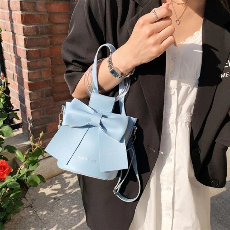 Stylish Women's Bucket Bag with Detachable Strap and Elegant Bow Accent Casual Shoulder Crossbody Bag, Summer Handbag Purse