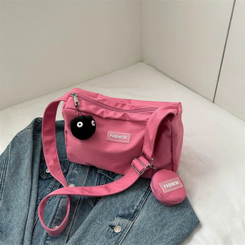 Fashion Crossbody Bag with Round Small Pouch, Versatile Stylish Lightweight Oxford Shoulder Bag for Women Daily Use Work Travel