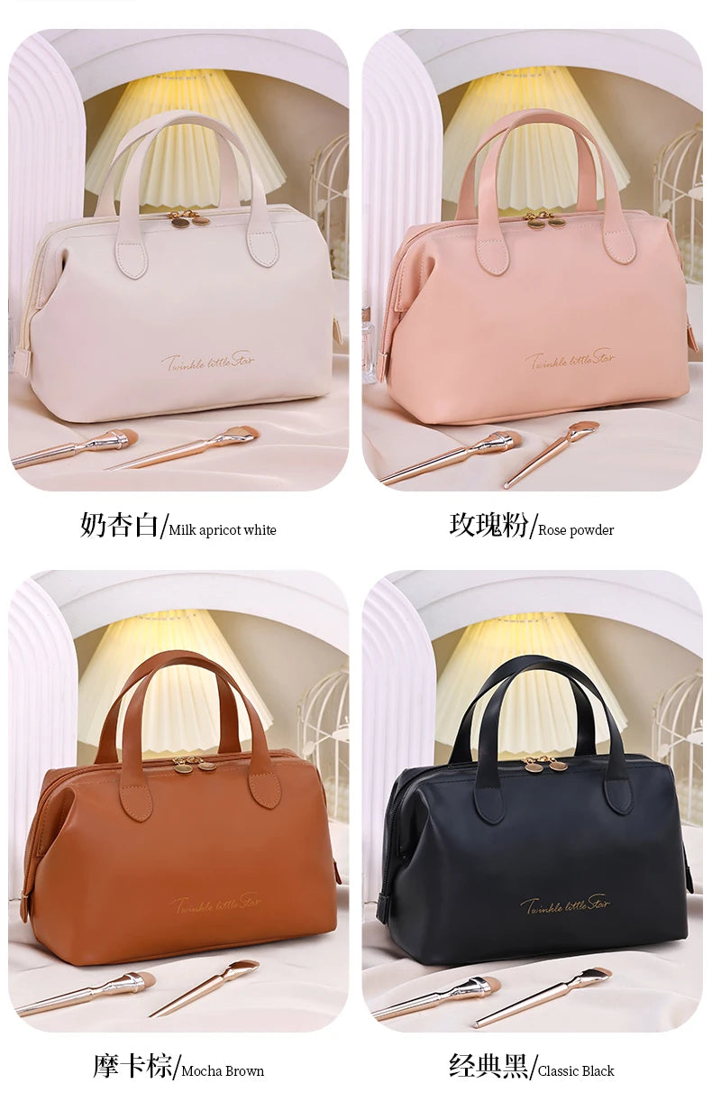 New French style portable handbag fashionable PU mini cosmetic storage bags women's toiletry bag for travel small tote