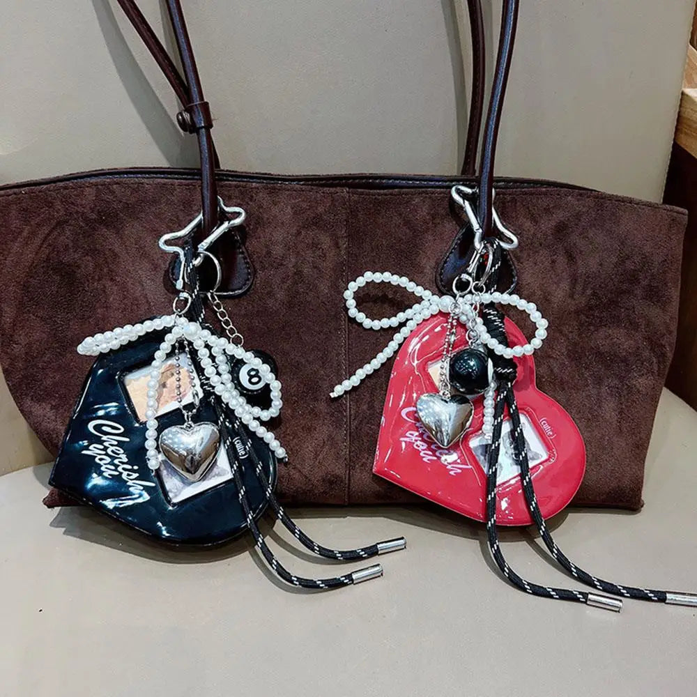 Y2K Red Heart 2 Inch Photo Card Holder Idol Photo Protective Display Sleeves INS Stationery Photo Frame New Bag Pendant Jewelry