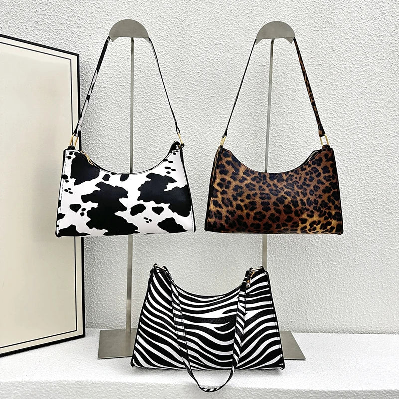 Fashion Zebra Leopard Print Women Handbag PU Leather Underarm Shoulder Bags Female Daily Totes Purse