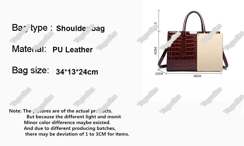 Luxury Crocodile Pattern Handbag ，Women Large Capacity Shoulder Bag， PU Leather Top-handle Bag， Brands Crossbody Bag Totes sac