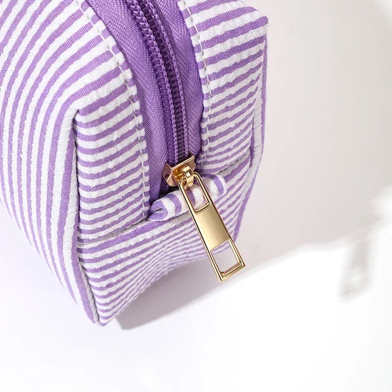 2 Pcs Set Large Capacity Ladies Stripe Toiletry Bag Makeup Case Travel Female Storage Handbag Clutch Purse Women's Cosmetic Bags