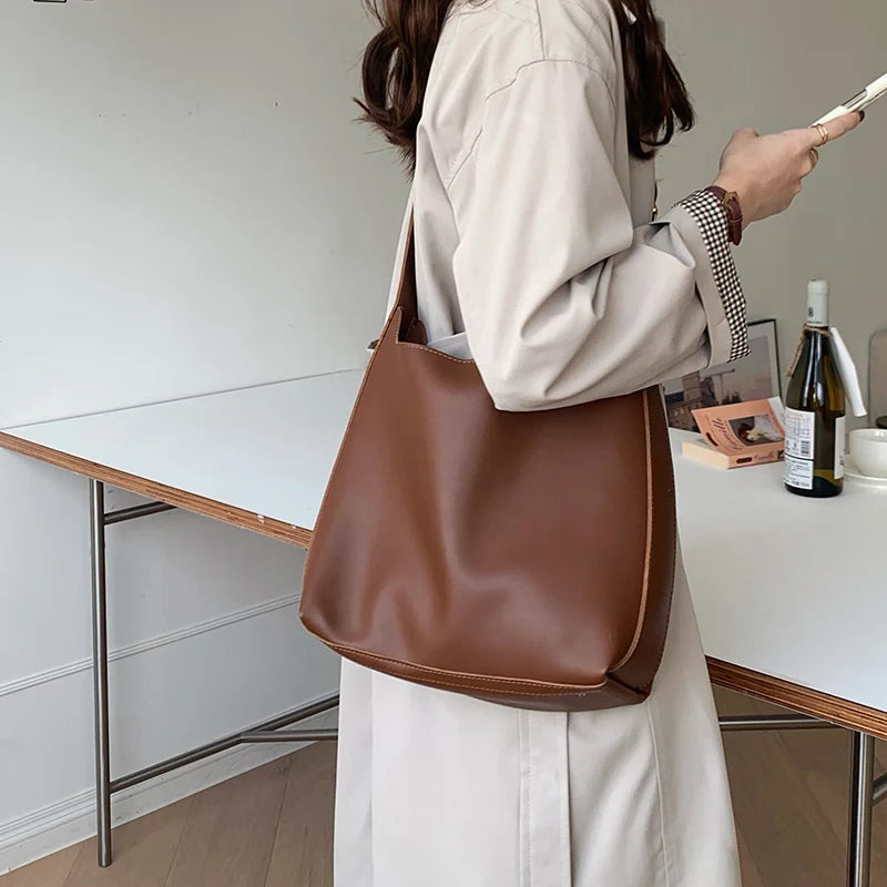1Pcs All-Match Women Shoulder Bag Solid Fashion Handbag Crossbody Bag Women's Minimalist PU Leather Bag For Work