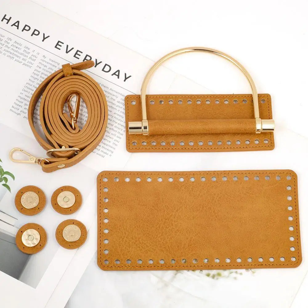 7pcs Lychee Pattern DIY Purse Making Kit With Bag Strap Handmade Handbag Woven Bag Bottoms Accessories For Knitting Bag Making