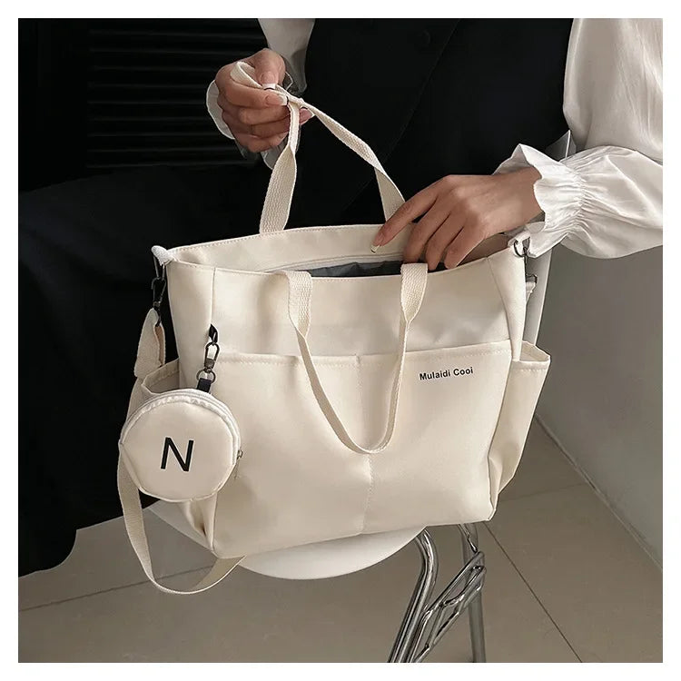 Oxford Design Double Sided Pocket Tote Bag Teen Women Large Capacity Handbag Single Shoulder Crossbody Bag with Round Coin Purse