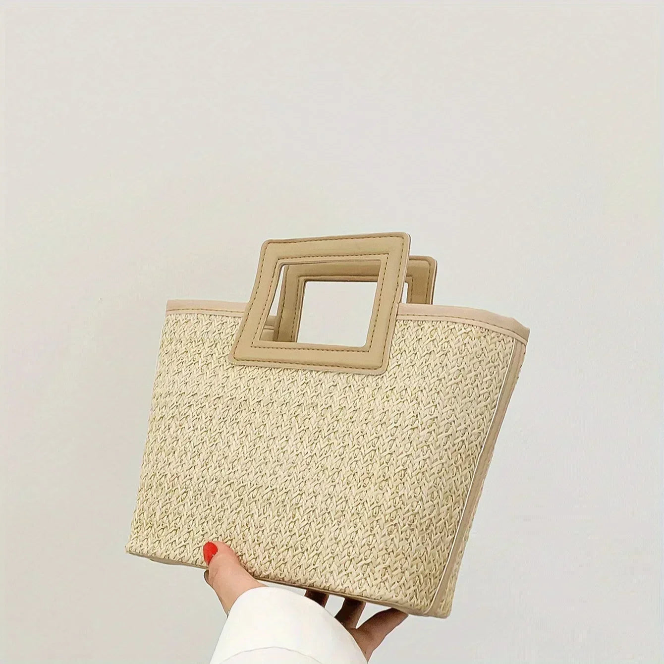 Retro Woven Bag, Summer Solid Tote Bag, Contrast Binding Straw Handbag for Women Business/Work/Office/Festivals/Vacation/Holiday