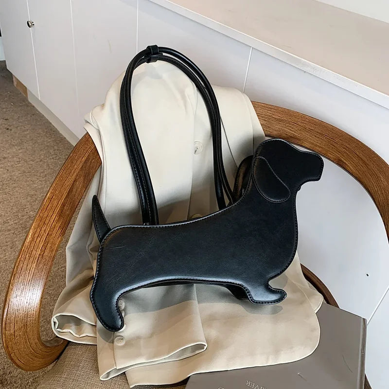 Three-dimensional Dachshund Shoulder Bag PU Leather Retro Handbag Design Underarm Bag For Women Trend Commut Bag
