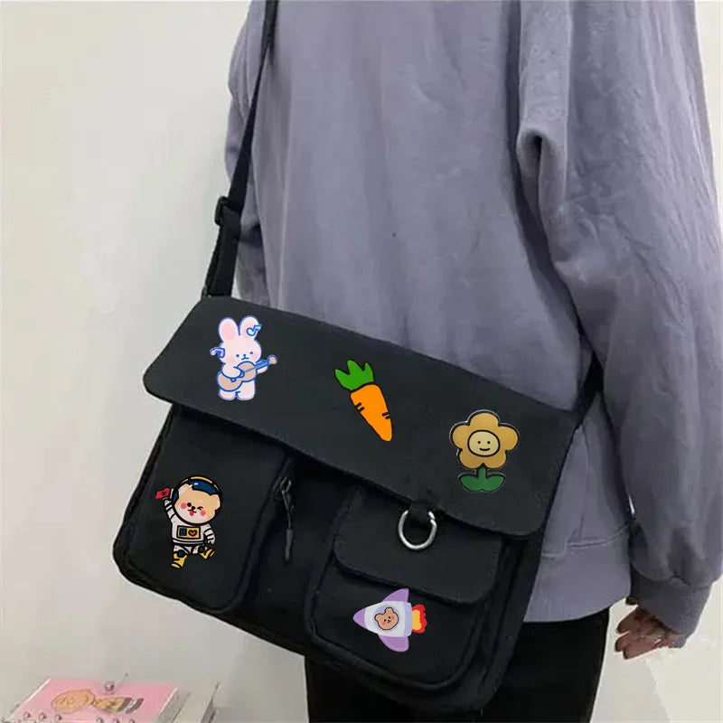 Ladies' Cute and Versatile Canvas Youth Fashion Shoulder Bag Student Large Capacity Crossbody Bag Flip Cover Student School Bags