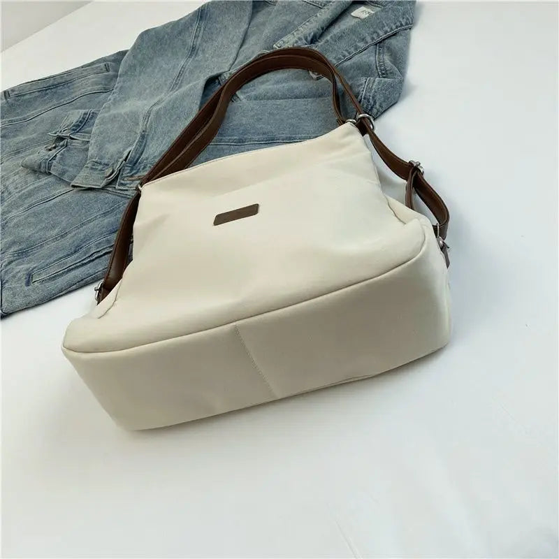 Large Capacity Fashion Canvas Shoulder Bag Women's Leisure Literature and Art Simple Solid Color Crossbody Backpack