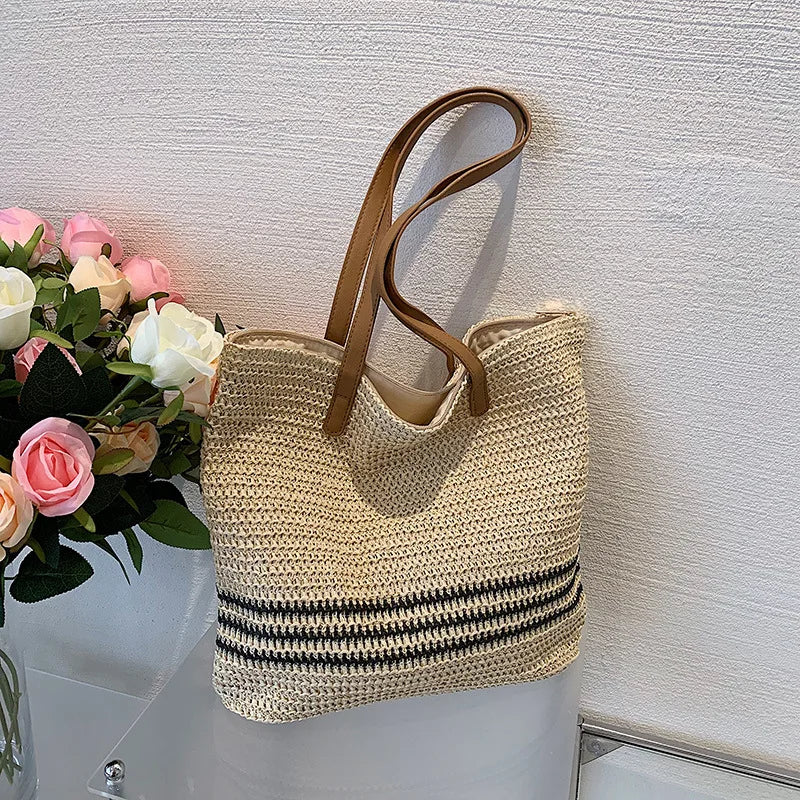 Vintage Straw Rattan Woven Bags Handmade Summer Beach Bags  Ladies Large Capacity Shoulder Bag Bohemia Travel Handbags Totes sac