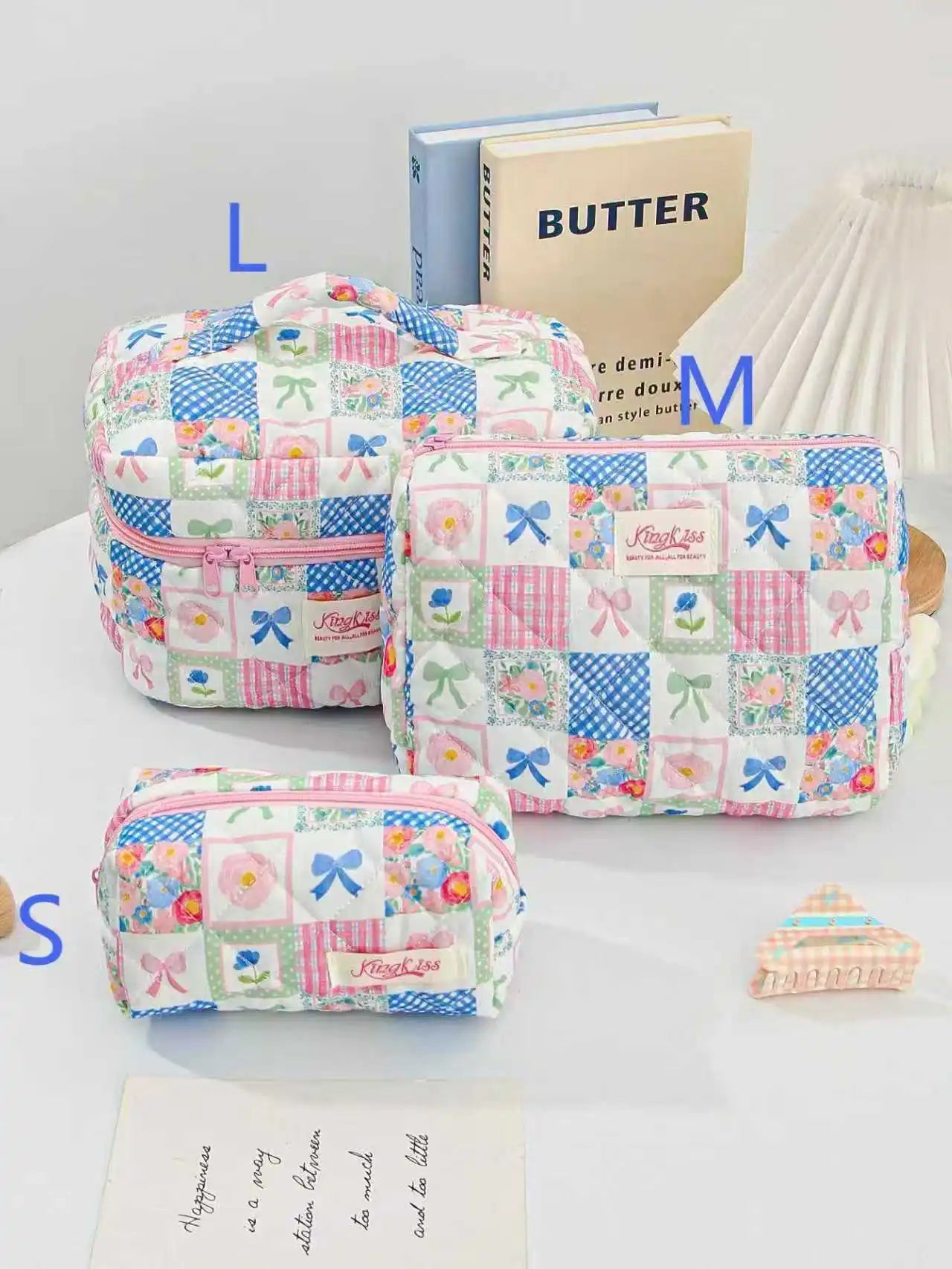 1pcs Cute Quilted Cotton Makeup Bag Women Zipper Cosmetic Organizer Cloth Handbag Box Shape Portable Toiletry Case for Girls