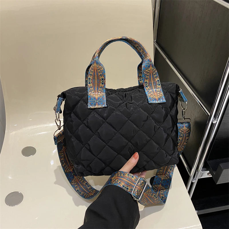 Designer Brand Lingge Quilted Padded Large Tote Nylon Women Handbags Luxury Design Shoulder Crossbody Bags Shopper Bag