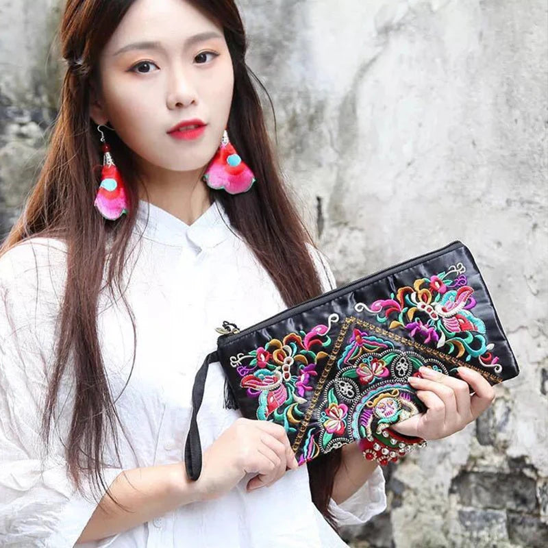 Luxury Design Flowers Clutches Pouch Fashion Women Wallet Wrist Handbag Lady Vintage Envelope Phone Purse Card Holders Pocket