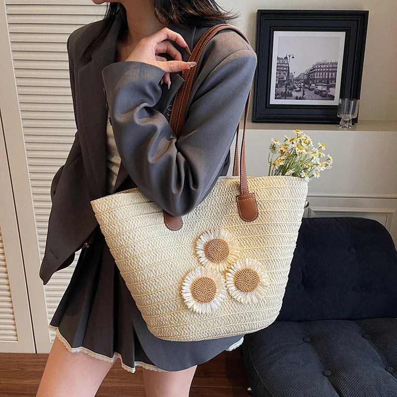 Woven Women Handbag Large Capactity Basket Summer Beach Bag Shopper Tote Ladies Travel Shoulder Underarm Bags