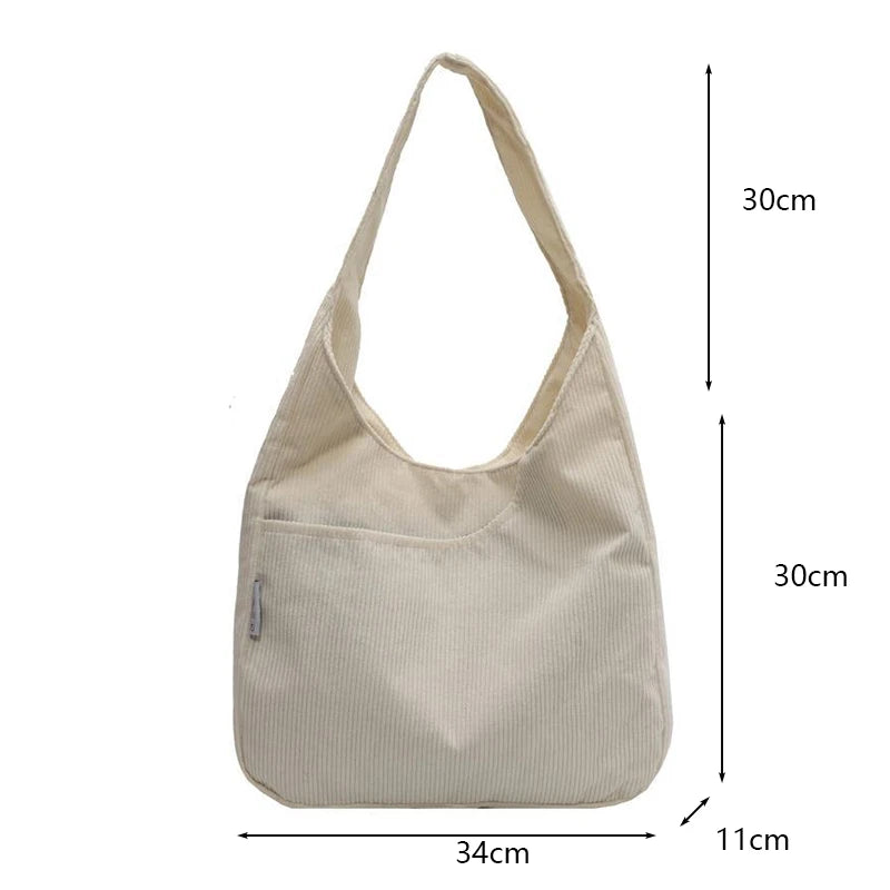 Causal Shoulder Bags for Women Corduroy Reusable Shopping Totes Large Capacity Female Travel Top Handle Handbag Girls Books Pack
