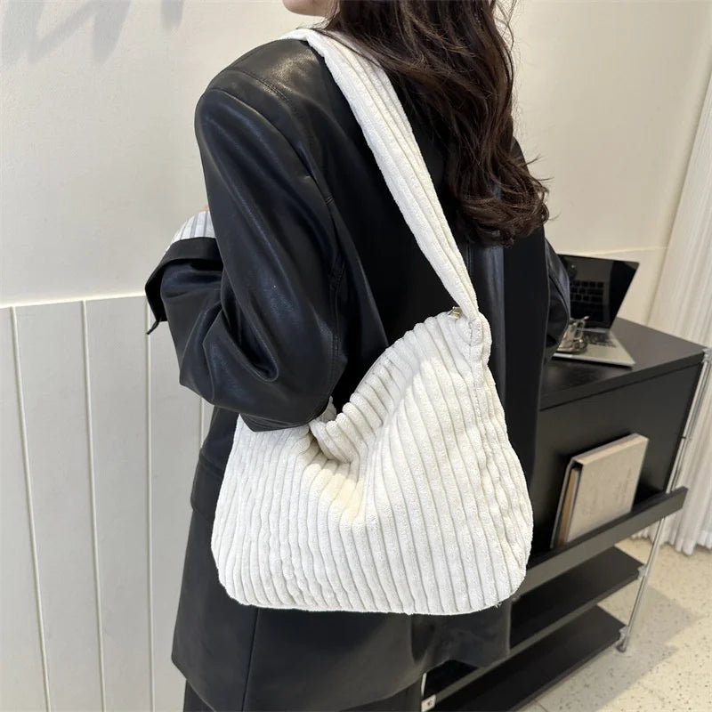 Winter Tote Bag for Women Large Capacity Handbags Casual Shoulder Bags Trend Female Corduroy Shopper Crossbody Bag