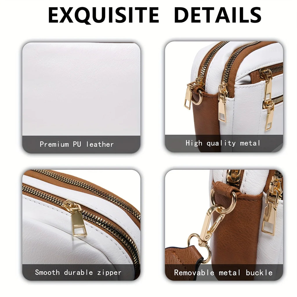Stylish Wide Shoulder Strap Leather Crossbody Bag States Color Matching Zipper Small Square Shoulder Bag Suitable for Daily Use