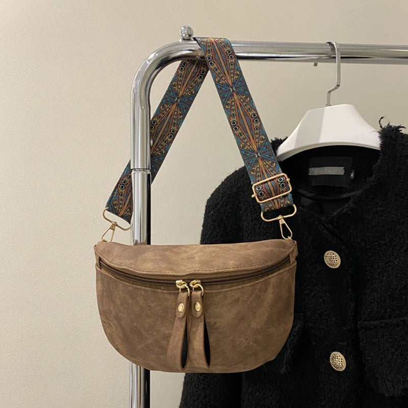 Stylish Hobo Solid Color Satchel Luxury Designer Chest Bag Women's PU Leather Waist Bags Wide Strap Fashion Fanny Shoulder Pack