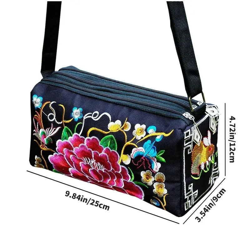 Women's Embroidered Flowers Canvas Shoulder Crossbody Bag Ladies Luxury Large Capacity Handbags and Purse Female Casual Totes