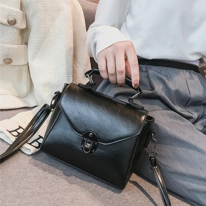Small Square Bags For Women Fashion Solid Color Designer Crossbody Shoulder Bag Vintage PU Leather Handbags Female Bag